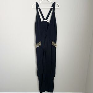 sass & bide Size US 6 Black Embellished Cross Back Cover Jumpsuit Slit Skirt